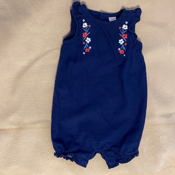 Just One You- Carter’s: Blue Floral Embroidered Romper 12M - Picture 1 of 2